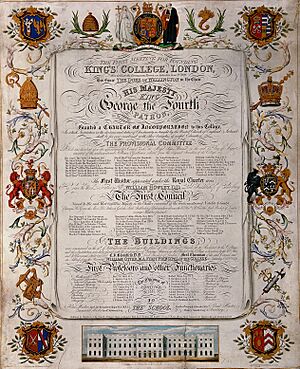 Archivo:Charter of King's College, London. Coloured engraving by H.D Wellcome V0017197