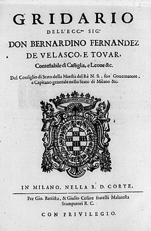 Archivo:Fernández de Velasco y Tobar, Bernardino – Gridario dell'eccellentissimo signor don Bernardino Fernandez de Velasco, 1647 – BEIC 15109449