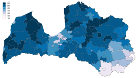 Archivo:Latvian as primary language at home by municipalities and cities (2011)