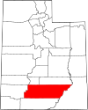 Mapa de Utah con la ubicación del condado de Garfield