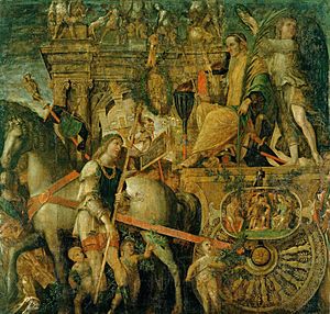 Archivo:The Triumphs of Caesar, IX - Julius Caesar on his triumphal chariot; Andrea Mantegna (1484-92)