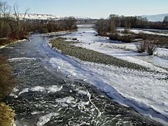 Wenatchee River at Confluence of Columbia Frozen in Winter