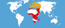Mapa de distribución (En rojo durante todo el año; en naranja posible distribución estival).