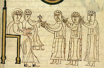 Archivo:Adoración de los Reyes Magos, 990 Códice de Roda, f. 206r detalle