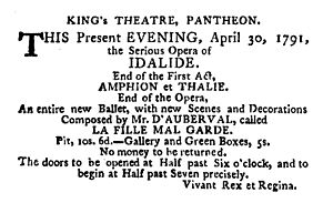 Archivo:Fille Mal Gardee -Advertisement for the 1st London Production -1791