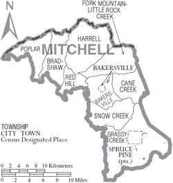 Archivo:Map of Mitchell County North Carolina With Municipal and Township Labels