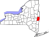 Mapa de Nueva York con la ubicación del condado de Rensselaer