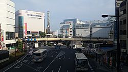 Archivo:Mito Station outskirts looked at icyouzaka crossing 2009-06-25