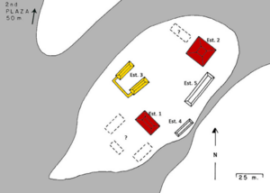 Archivo:Pismachi', plaza principal. (adaptado de Fox 1978a- fig. 3 y Carmack 2001a- fig. 23).
