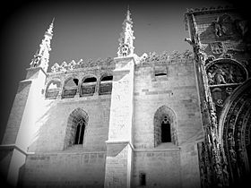 The Principal facade of Santa María la Real Church - black and white photo - Aranda de Duero - Spain