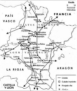 Archivo:Vías, villas rurales y ciudades como bases del patrimonio arqueológico navarro en texto escolar con marcada oposición ager-saltus Vasconun