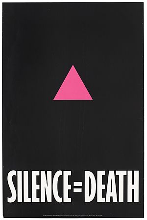 Archivo:A pink triangle against a black backdrop with the words 'Silence=Death' representing an advertisement for The Silence = Death Project used by permission by ACT-UP, The AIDS Coalition To Unleash Power. Wellcome L0052822