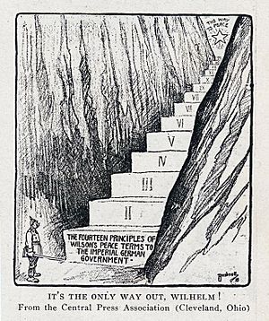 Archivo:Bushnell cartoon about Kaiser Wilhelm considering Wilson's 14-point plan
