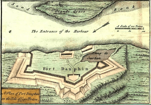 Archivo:FortDaupinCapeBreton (inset) A new and accurate map of the English empire in North America, 1755