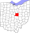 Mapa de Ohio con la ubicación del condado de Knox