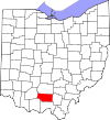 Mapa de Ohio con la ubicación del condado de Pike