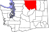 Mapa de Washington con la ubicación del condado de Okanogan