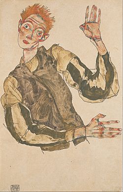 Archivo:Egon Schiele - Self-Portrait with Striped Armlets - Google Art Project