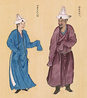 Archivo:Huang Qing Zhigong Tu, 1769, Kazakh commoner with his wife