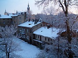 Archivo:Kalisz, widok na katedrę i ratusz (zima)