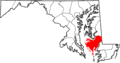 Map of Maryland highlighting Dorchester County