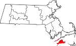 Mapa de Massachusetts con la ubicación del condado de Dukes