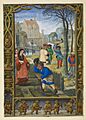 March- gardening and felling trees; and playing with rattles - The Golf Book (1520-1530), f.20v - BL Add MS 24098
