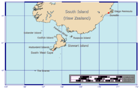 Localización de las islas Snares en relación con Nueva Zelanda