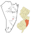Ocean County New Jersey Incorporated and Unincorporated areas Waretown Highlighted