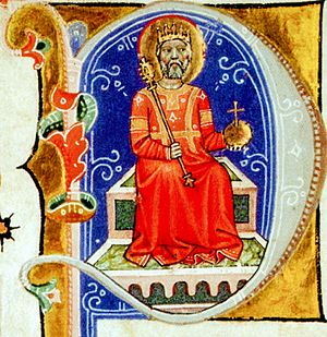 Stephen I on the throne (Chronicon Pictum 040).jpg