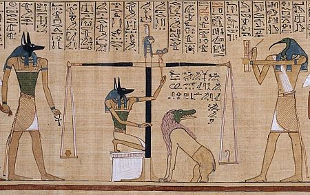 Archivo:El pesado del corazón en el Papiro de Hunefer