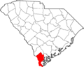 Map of South Carolina highlighting Jasper County