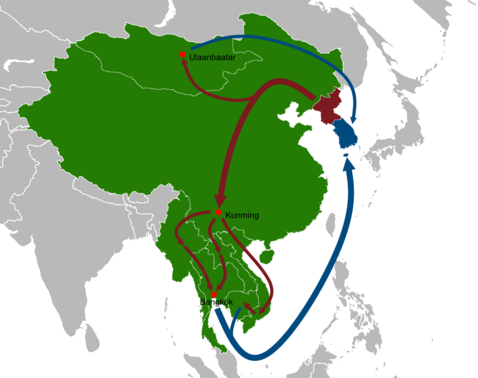 Archivo:North Korean defector routes map