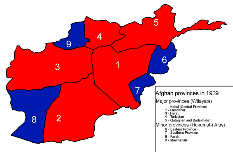 Provinces of Afghanistan in 1929