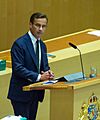 Statsministeromröstningen 2021. Ulf Kristersson (M) i talarstolen