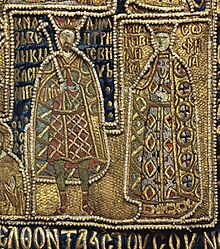 Vasily I and Sofia Vitovtovna - sakkos of Metropolitan Photius.jpg