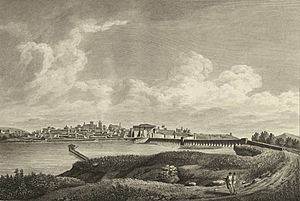 Archivo:1806-1820, Voyage pittoresque et historique de l'Espagne, tomo I, Vista general de la ciudad de Mérida (cropped)