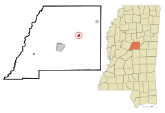 Attala County Mississippi Incorporated and Unincorporated areas Ethel Highlighted.svg