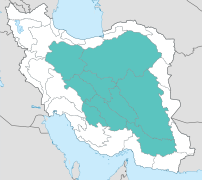 Mapa de Irán que representa una gran cuenca endorreica en toda la parte central del país.