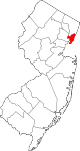 Mapa de Nueva Jersey con la ubicación del condado de Hudson