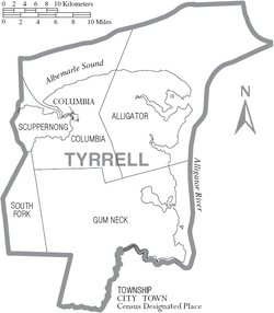 Archivo:Map of Tyrrell County North Carolina With Municipal and Township Labels