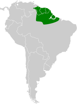 Distribución geográfica del cotinga rojo guayanés.