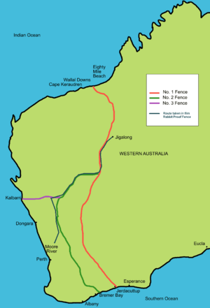 Archivo:Rabbit proof fence map showing route