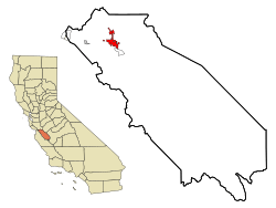 San Benito County California Incorporated and Unincorporated areas Hollister Highlighted.svg