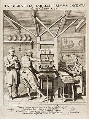 Archivo:Jan van de Velde naar Pieter Saenredam-1628 version of printing press from 1440