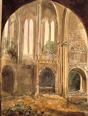 Archivo:Ruinas de la iglesia del monasterio de San Francisco de Burgos (Hacia 1850)