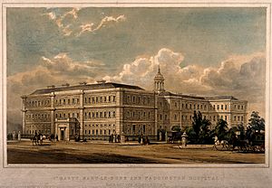 Archivo:St Mary's Hospital, Paddington, London. Coloured lithograph Wellcome V0013627