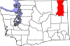 Mapa de Washington con la ubicación del condado de Stevens