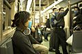Swine Flu Masked Train Passengers in Mexico City