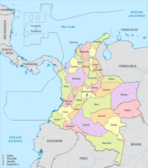 Colombia, administrative divisions - es - colored.svg